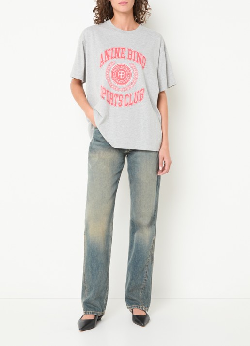 Anine Bing Cade T-shirt met gemêleerd dessin en logoprint - voorkant 3 grijsmele