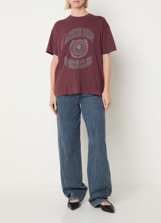 Anine Bing Cade T-shirt met gemêleerd dessin en logoprint - voorkant 2 bruin