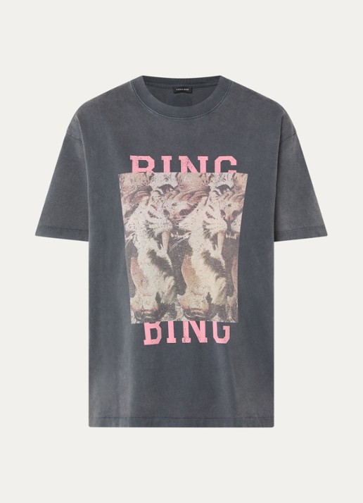 Anine Bing Cade T-shirt met logoprint en verwassen afwerking - voorkant 2 zwart