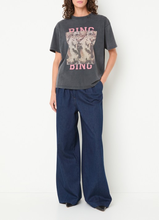 Anine Bing Cade T-shirt met logoprint en verwassen afwerking - voorkant 3 zwart