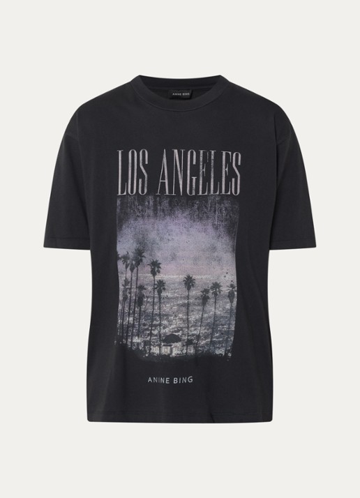 Anine Bing Cade T-shirt met logoprint en verwassen afwerking - voorkant 2 antraciet