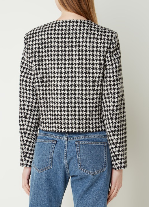 Anine Bing Cara cropped blazer van tweed met pied-de-poule dessin - achterkant zwart