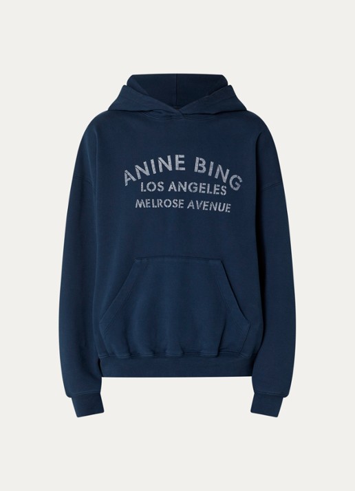 Anine Bing Harvey hoodie met logoprint - voorkant 3 donkerblauw