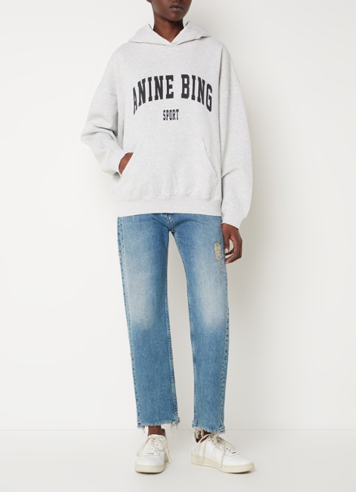Anine Bing Harvey oversized hoodie met logoprint - voorkant 5 grijsmele