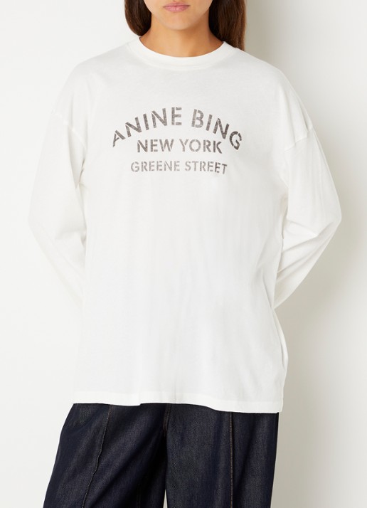Anine Bing Ivan longsleeve met logoprint - detail gebroken wit