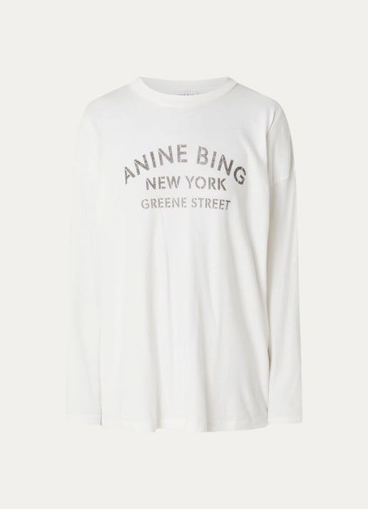 Anine Bing Ivan longsleeve met logoprint - voorkant 3 gebroken wit
