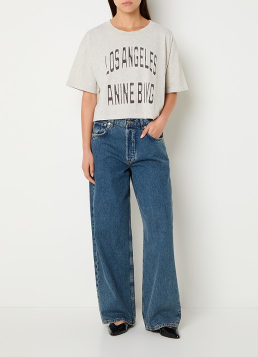 Anine Bing Johnny cropped T-shirt met logoprint  - voorkant 3 lichtgrijs