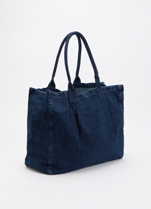 Anine Bing Leo schoudertas van denim met logo - achterkant 4 indigo