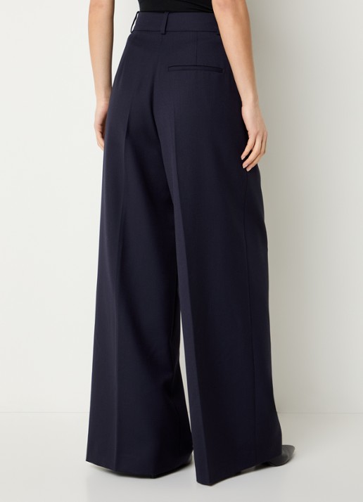 Anine Bing Lou high waist loose fit pantalon in wolblend met persplooi - achterkant 3 donkerblauw