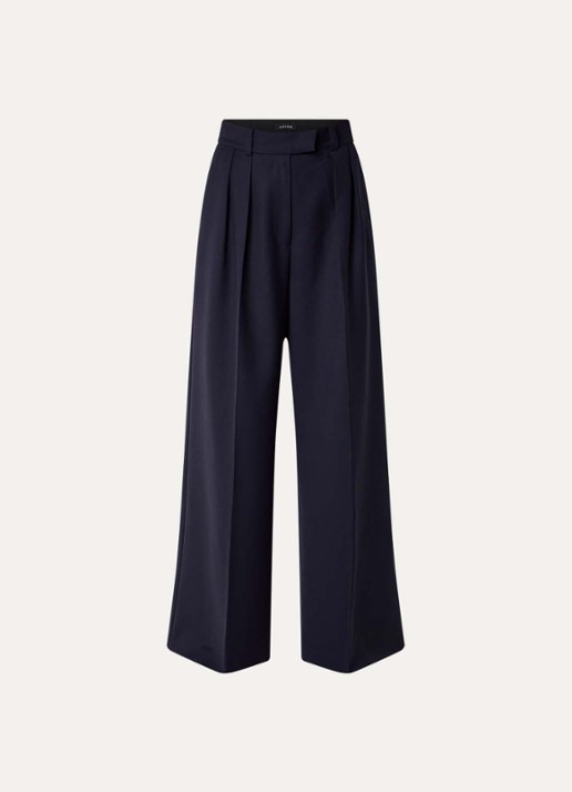Anine Bing Lou high waist loose fit pantalon in wolblend met persplooi - voorkant donkerblauw