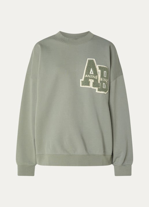 Anine Bing Miles oversized sweater met logoborduring - voorkant 2 olijfgroen