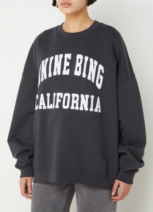 Anine Bing Miles oversized sweater met logoprint - detail 4 zwart