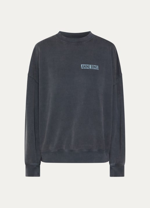 Anine Bing Miles sweater met front- en backprint - voorkant 2 zwart