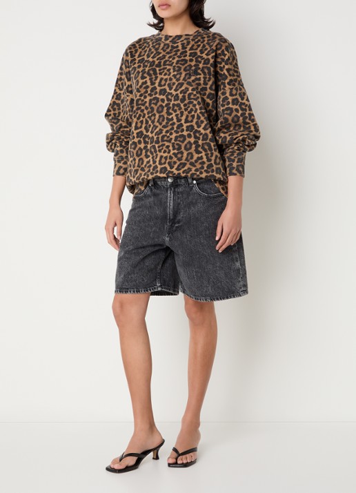 Anine Bing Miles sweater met logo en panterprint - voorkant 3 bruin