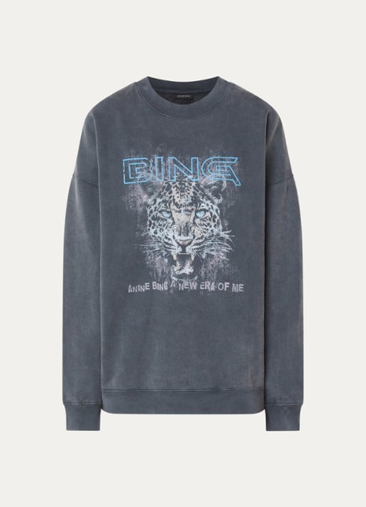 Anine Bing Miles sweater met logoprint en verwassen afwerking - voorkant 3 zwart