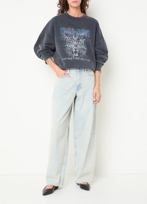 Anine Bing Miles sweater met logoprint en verwassen afwerking - voorkant 4 zwart