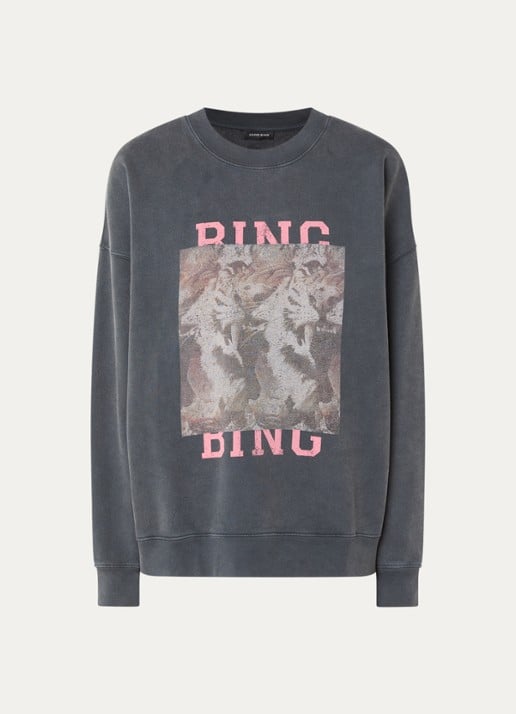 Anine Bing Miles sweater met logoprint en verwassen afwerking - voorkant 3 zwart