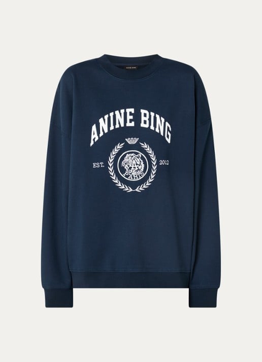 Anine Bing Miles sweater met logoprint - voorkant 3 donkerblauw