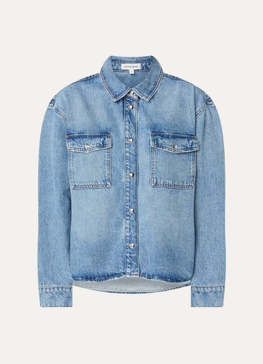 Anine Bing Paxton blouse van denim met borstzakken - voorkant indigo