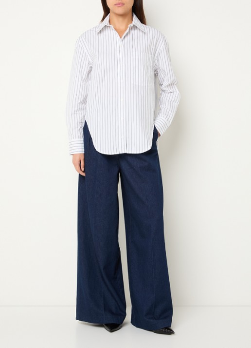 Anine Bing Scott blouse met streepprint - voorkant 3 wit