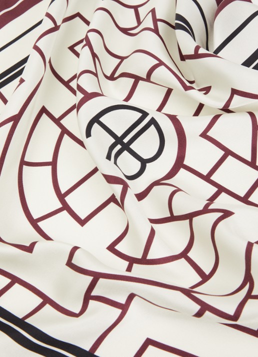 Anine Bing York sjaal van zijde met logoprint 60 x 60 cm - detail 3 bordeauxrood