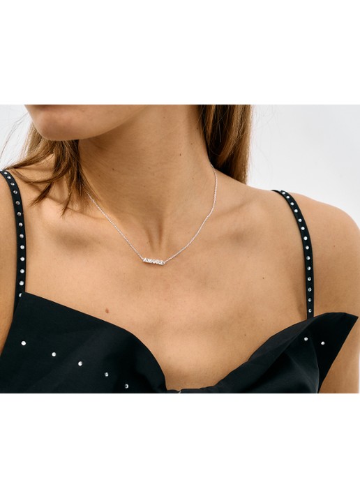 Anna + Nina Amore ketting met hanger  - achterkant zilver