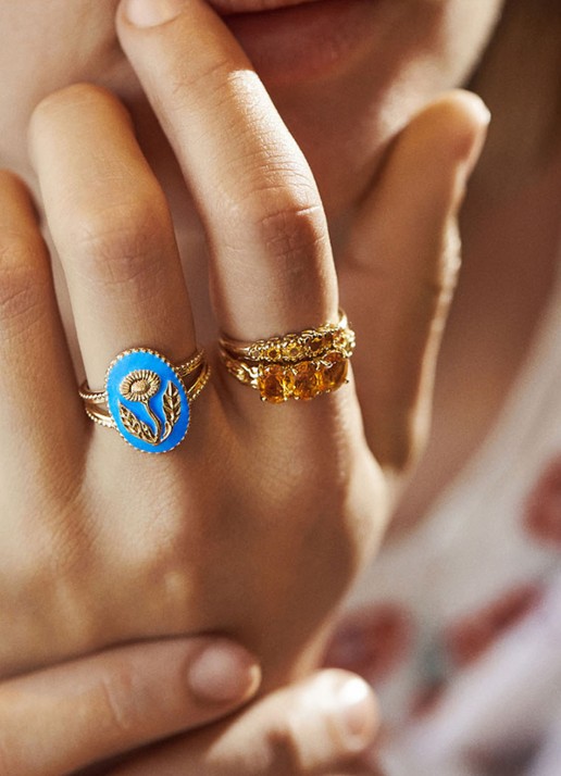 Anna + Nina Anna ring van 14 karaat geelgoud met citrien - voorkant 2 geelgoud