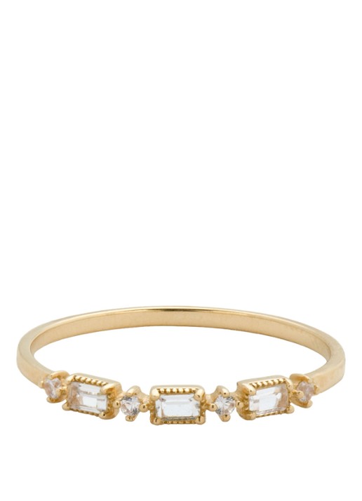 Anna + Nina Baguette ring van 14 karaat geelgoud