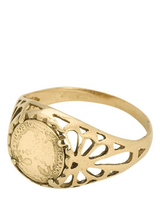 Anna + Nina Betsy Pink ring van 14 karaat geelgoud - voorkant geelgoud