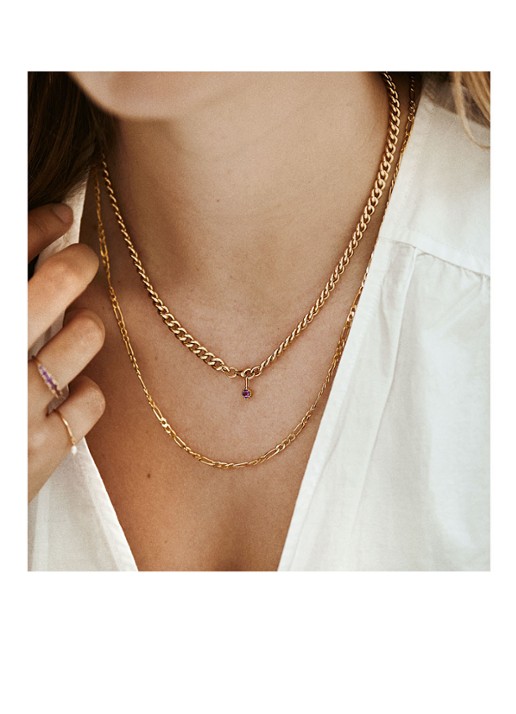 Anna + Nina Birthstone hanger Februari van 14 karaat goud met amethist - detail 2 geelgoud