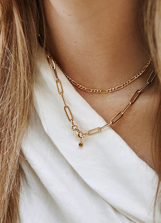 Anna + Nina Birthstone hanger november van 14 karaat goud met citrien - voorkant 2 geelgoud