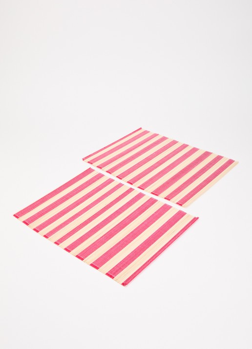 Anna + Nina Brumal Stripes placemat set van 2 - voorkant 2 donkerroze