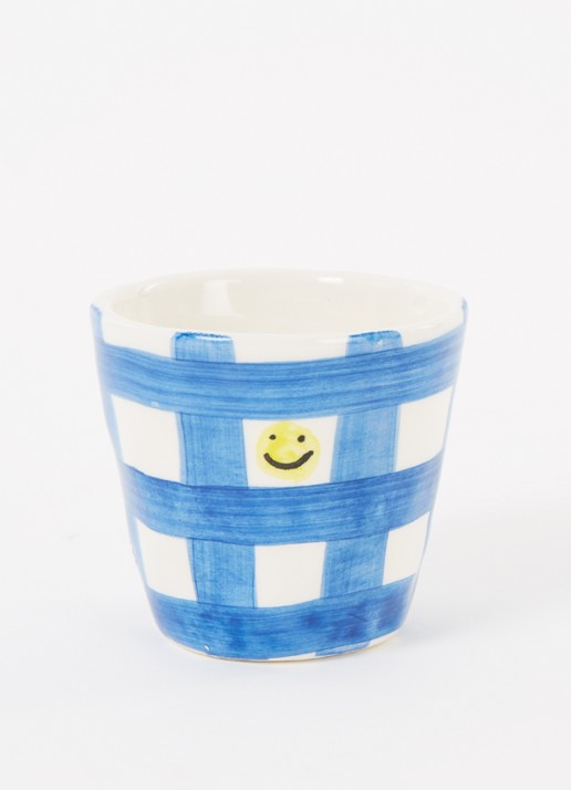 Anna + Nina Checkered Smiley espressokopje 10 cl - voorkant 2 blauw