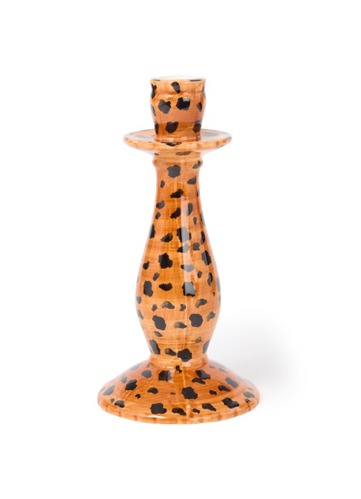 Anna + Nina Leopard kandelaar 24 cm - voorkant oranjebruin