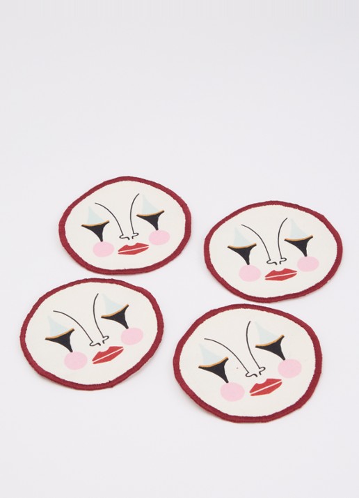 Anna + Nina Pierrot onderzetter set van 4 - voorkant 2 creme