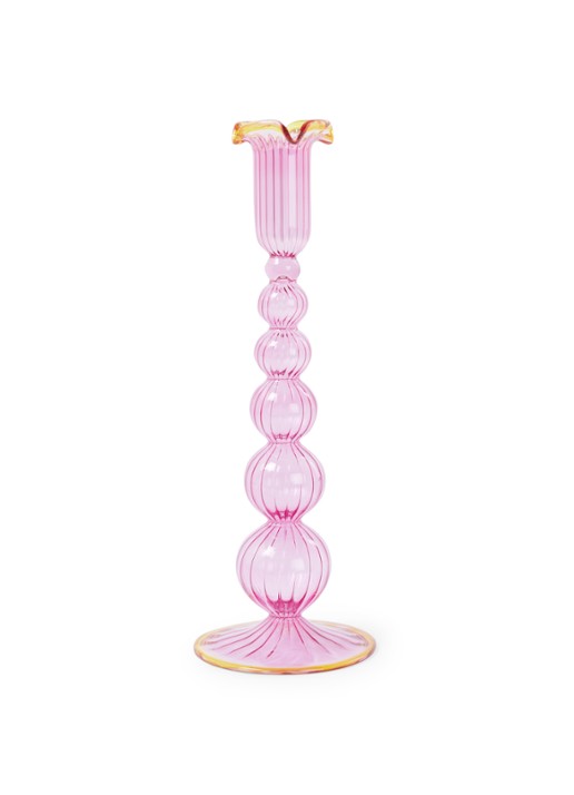 Anna + Nina Piped kandelaar 25 cm  - voorkant 3 roze