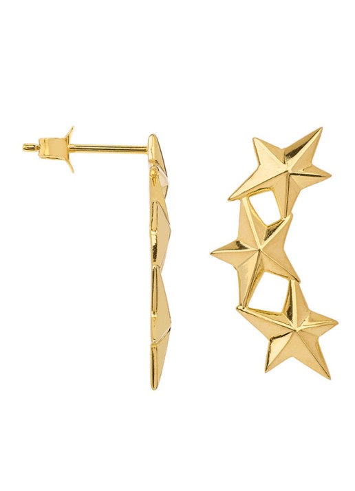 Anna + Nina Single Stars Aligned oorhangers verguld - voorkant goud