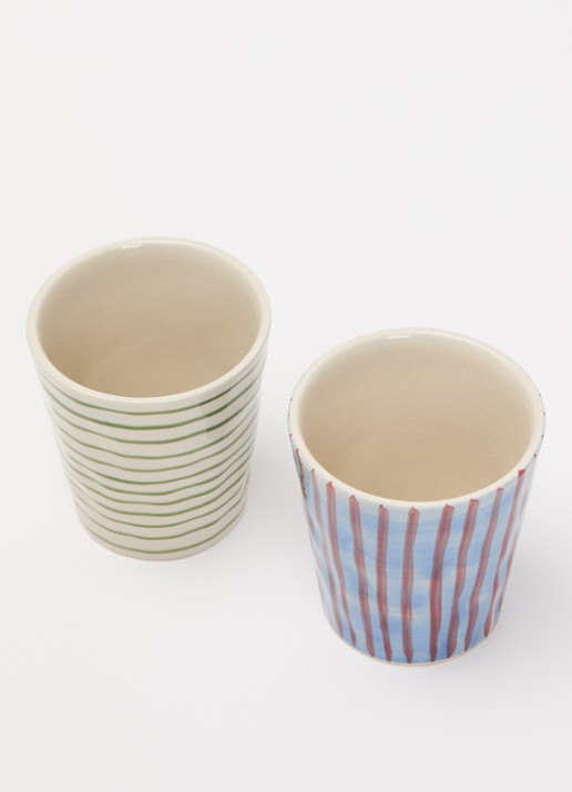 Anna + Nina Stripe Affair kopje 20 cl set van 2 - voorkant 2 multicolor