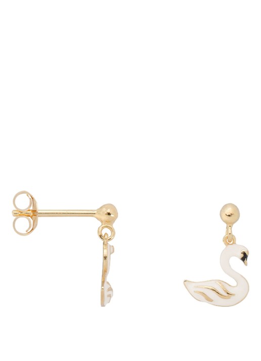 Anna + Nina Swan Lake Stud enkele oorsteker verguld - detail wit
