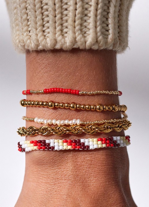 ANNI LU Arizona kralenarmband verguld - voorkant 2 cranberryrood