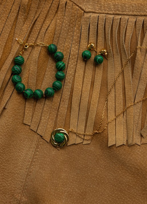 ANNI LU Malachite Dreams armband verguld - detail groen