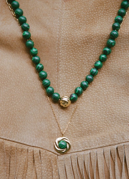 ANNI LU Malachite Dreams ketting verguld - detail groen