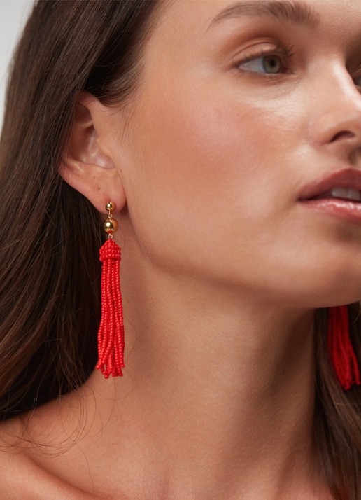ANNI LU Tassel Fever oorstekers verguld - detail rood
