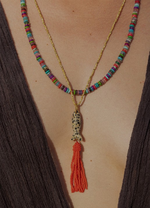 ANNI LU Tassel Fishy ketting  - detail lichtbruin