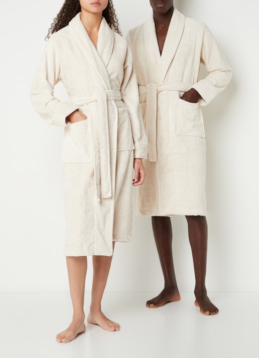 Aquanova Badjas van katoen met opgestikte zakken - unisex - detail beige