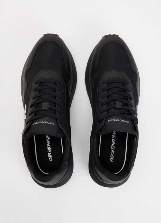 Armani ASV Nylon sneakers met leren details en logo  - detail 3 zwart
