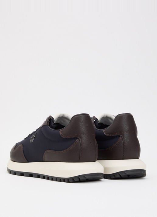 Armani ASV Nylon sneakers met leren details en logo  - achterkant 5 donkerblauw