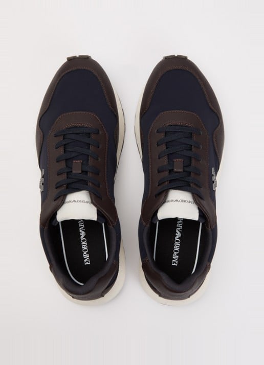 Armani ASV Nylon sneakers met leren details en logo  - detail 2 donkerblauw