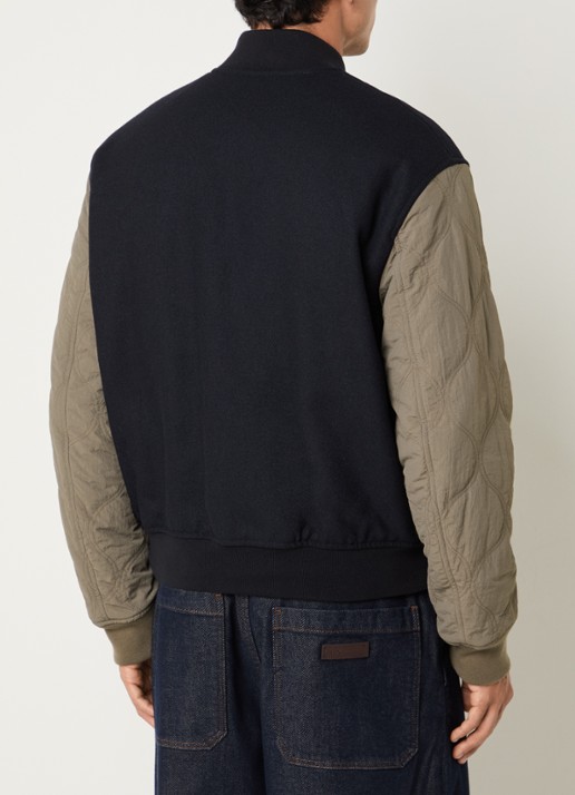 Armani Bomberjack in scheerwolblend met logoborduring en quilt patroon - achterkant 4 donkerblauw