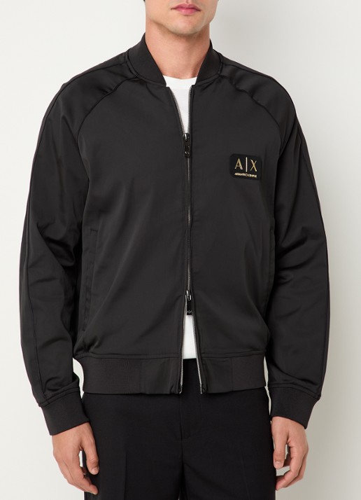 Armani Bomberjack met logo en ritszakken - detail 4 zwart